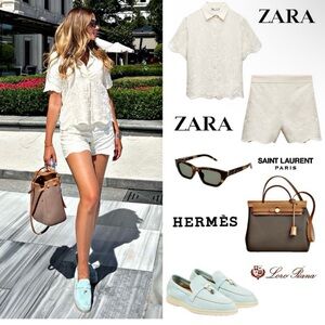 ZARA 🔥 2 PIECE SET🔥 BLOGGER FAVORITE EMBROIDERED SHIRT & SHORTS ZW COLLECTION